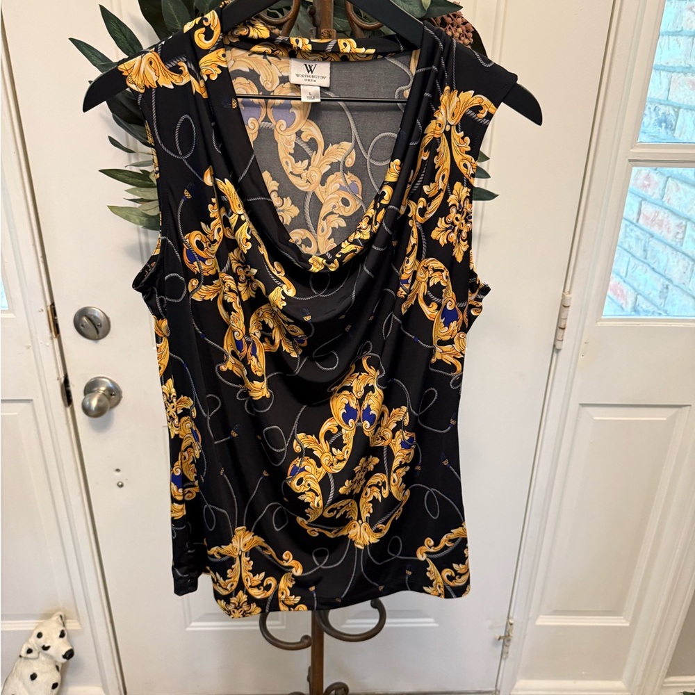 Worthington Liquid Knit Classic Baroque Stretch Sleeveless Top L
